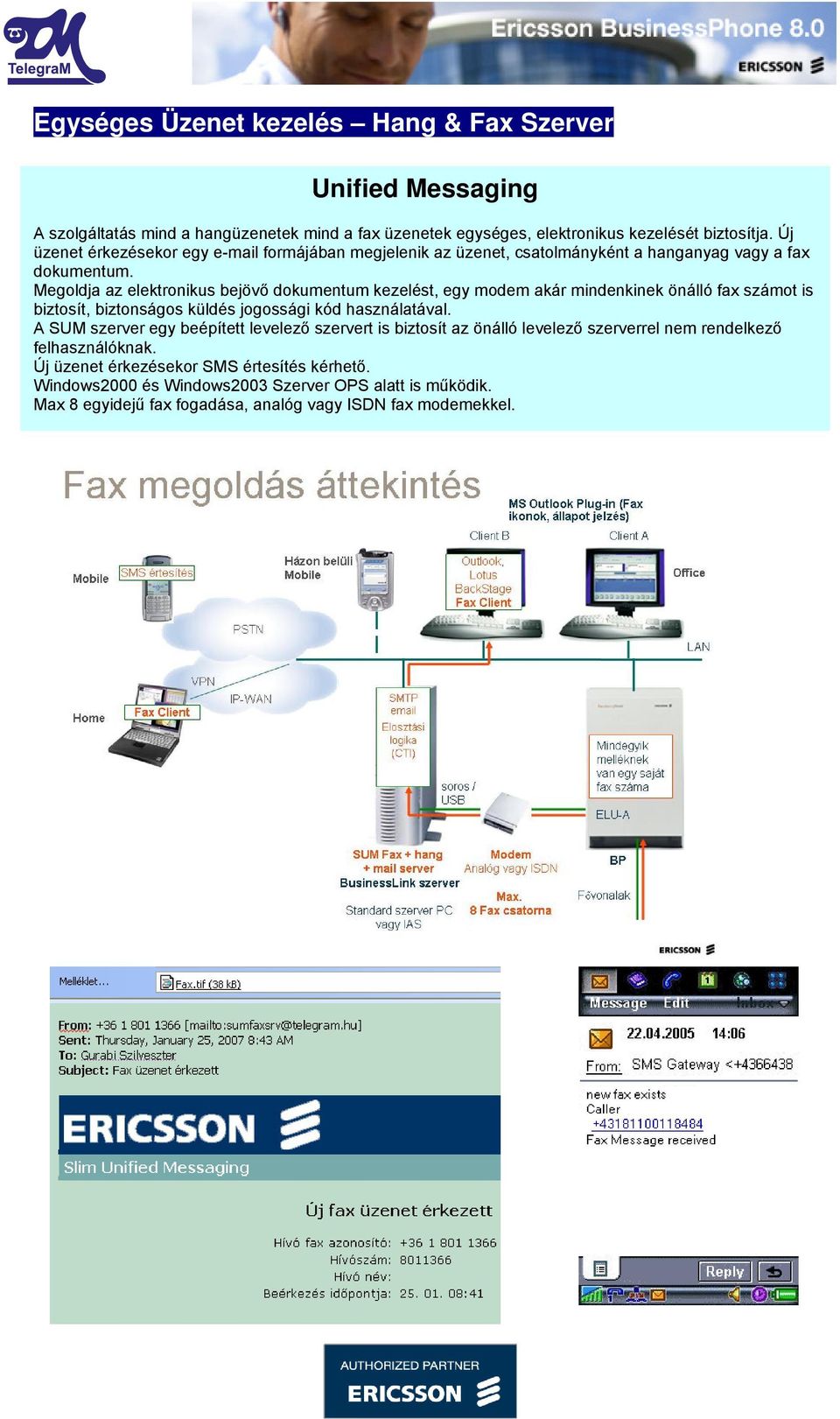 Megoldja az elektronikus bejövő dokumentum kezelést, egy modem akár mindenkinek önálló fax számot is biztosít, biztonságos küldés jogossági kód használatával.
