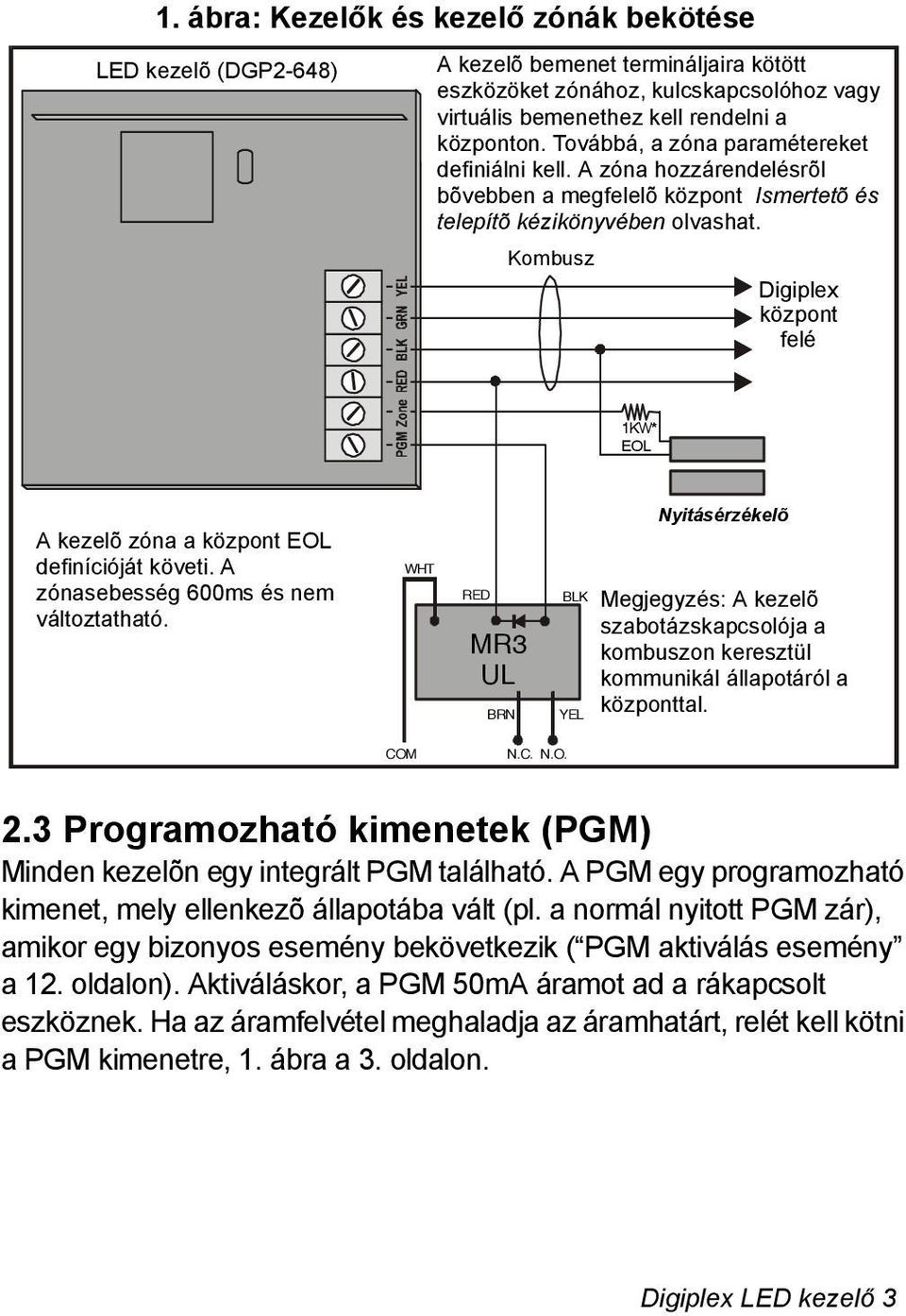 Kombusz Digiplex központ felé 1KW* EOL A kezelõ zóna a központ EOL definícióját követi. A zónasebesség 600ms és nem változtatható.