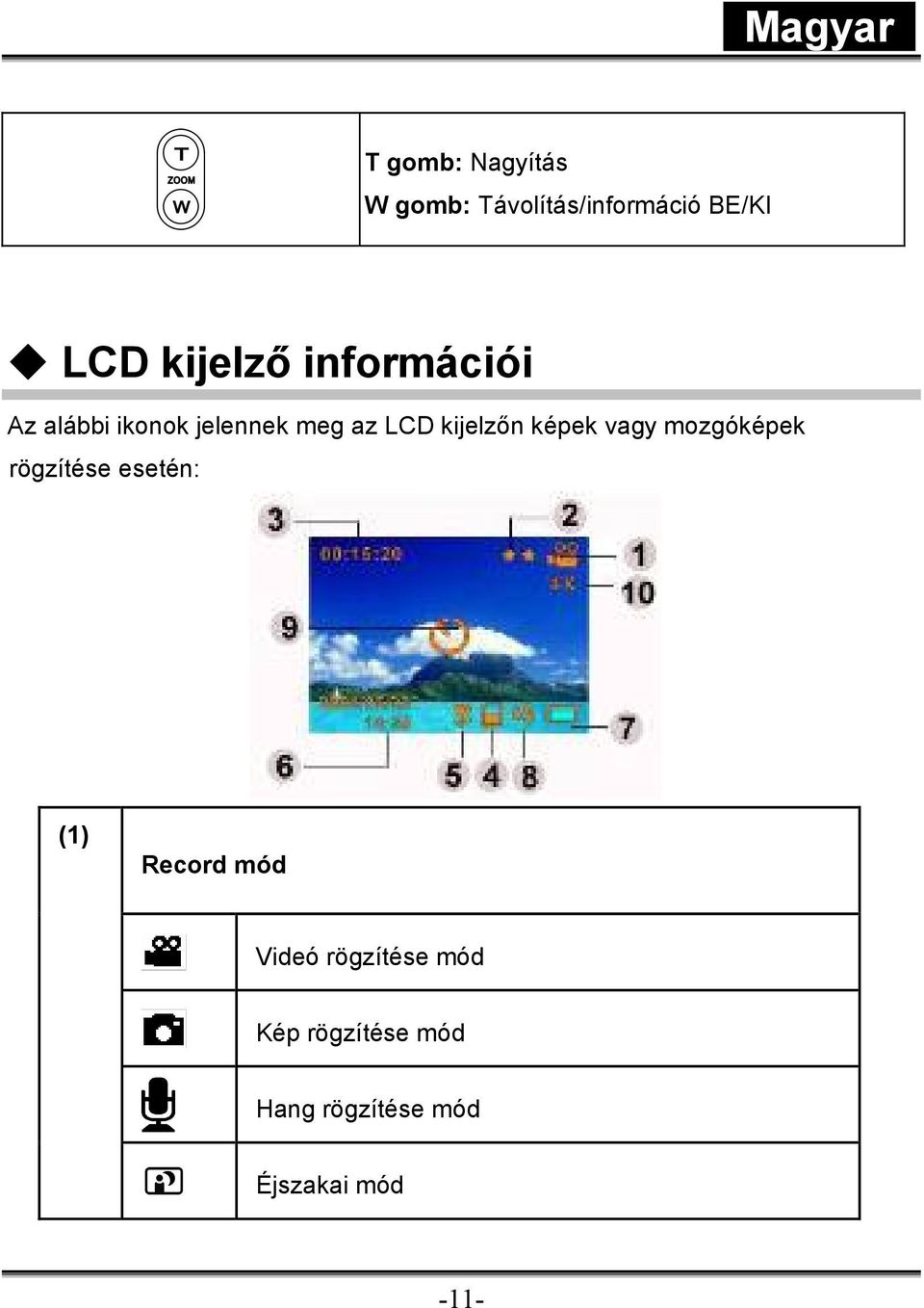 kijelzőn képek vagy mozgóképek rögzítése esetén: (1) Record