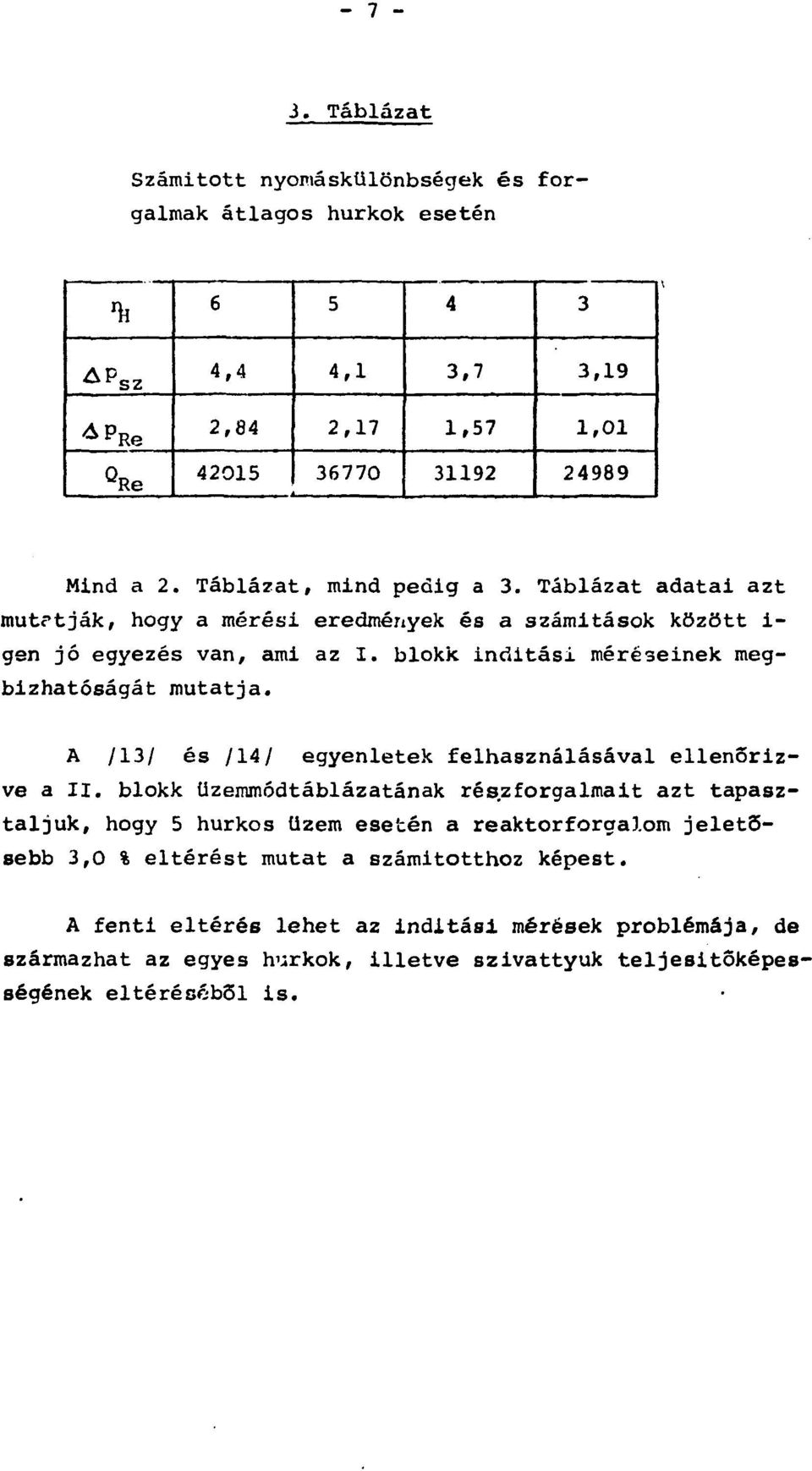 blokk indítási méréseinek megbízhatóságát mutatja. A /13/ és /14/ egyenletek felhasználásával ellenőrizve a II. blokk üzemmódtáblázatának rés.