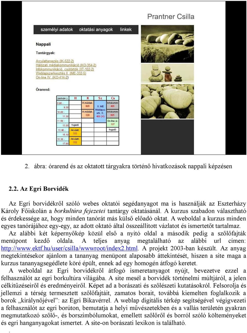 A weboldal a kurzus minden egyes tanórájához egy-egy, az adott oktató által összeállított vázlatot és ismertetőt tartalmaz.