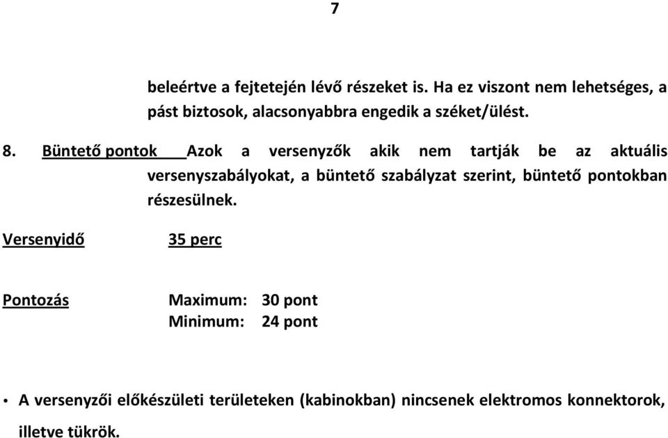 Büntető pontok Azok a versenyzők akik nem tartják be az aktuális versenyszabályokat, a büntető szabályzat