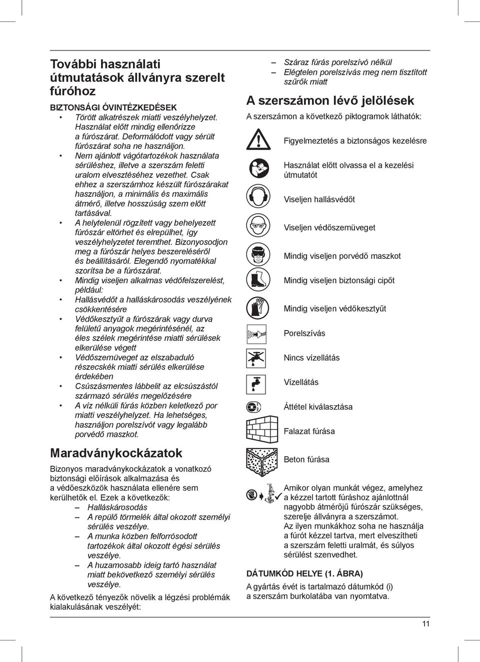 Csak ehhez a szerszámhoz készült fúrószárakat használjon, a minimális és maximális átmérő, illetve hosszúság szem előtt tartásával.