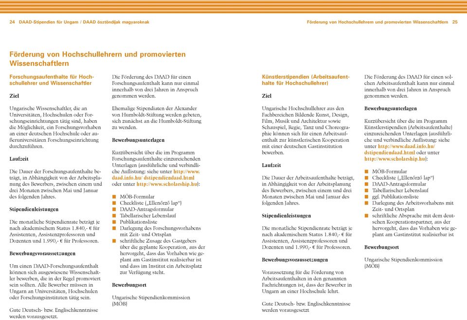 Künstlerstipendien (Arbeitsaufenthalte für Hochschullehrer) Ziel Die Förderung des DAAD für einen solchen Arbeitsaufenthalt kann nur einmal innerhalb von drei Jahren in Anspruch genommen werden.
