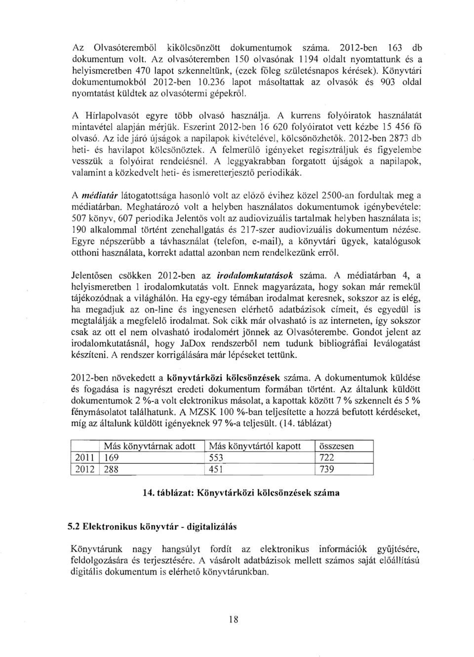 236 lapot másoltattak az olvasók és 903 oldal nyomtatást küldtek az olvasótermi gépekről. A Hírlapolvasót egyre több olvasó használja. A kurrens folyóiratok használatát mintavétel alapján mérjük.