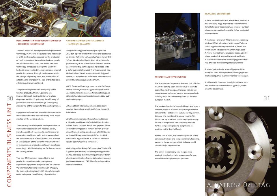 DEVELOPMENTS IN PRODUCTION TECHNOLOGY EFFICIENCY IMPROVEMENT GYÁRTÁSTECHNOLÓGIAI FEJLESZTÉSEK HATÉKONYSÁGJAVÍTÁS A móri gyár amelynek fô termékkörét a személy - gépkocsi-ülések alkatrészei adják