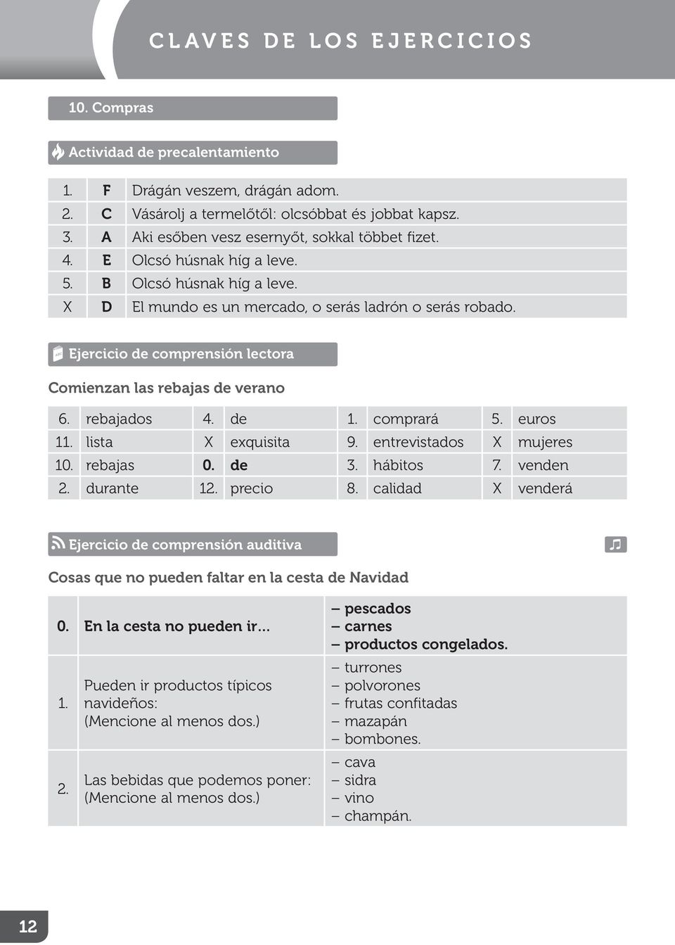 entrevistados X mujeres 10. rebajas 0. de 3. hábitos 7. venden 2. durante 12. precio 8. calidad X venderá Cosas que no pueden faltar en la cesta de Navidad 0. En la cesta no pueden ir 1. 2. Pueden ir productos típicos navideños: (Mencione al menos dos.