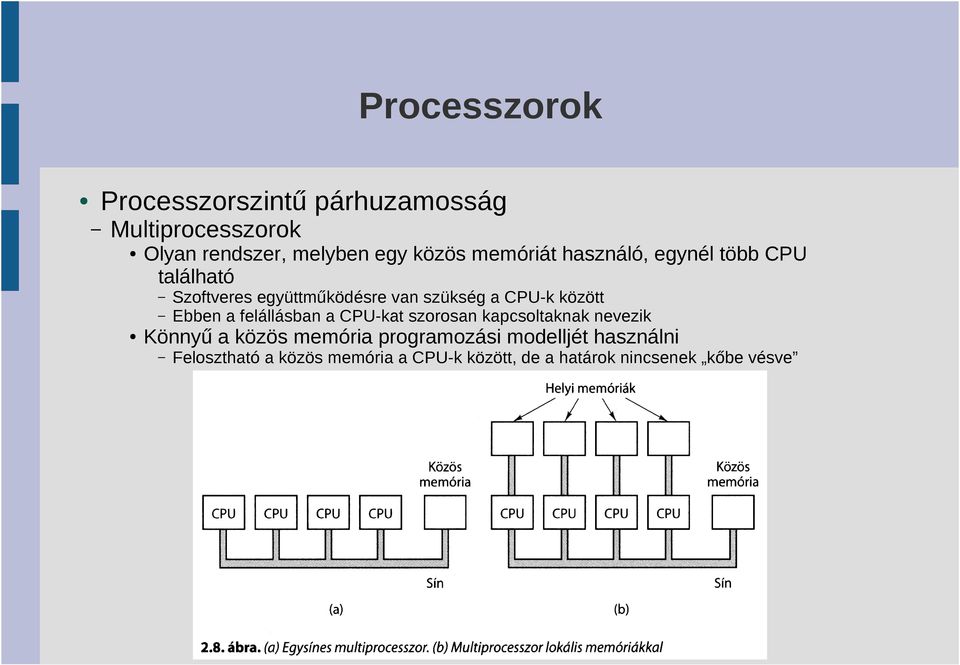 között Ebben a felállásban a CPU-kat szorosan kapcsoltaknak nevezik Könnyű a közös memória