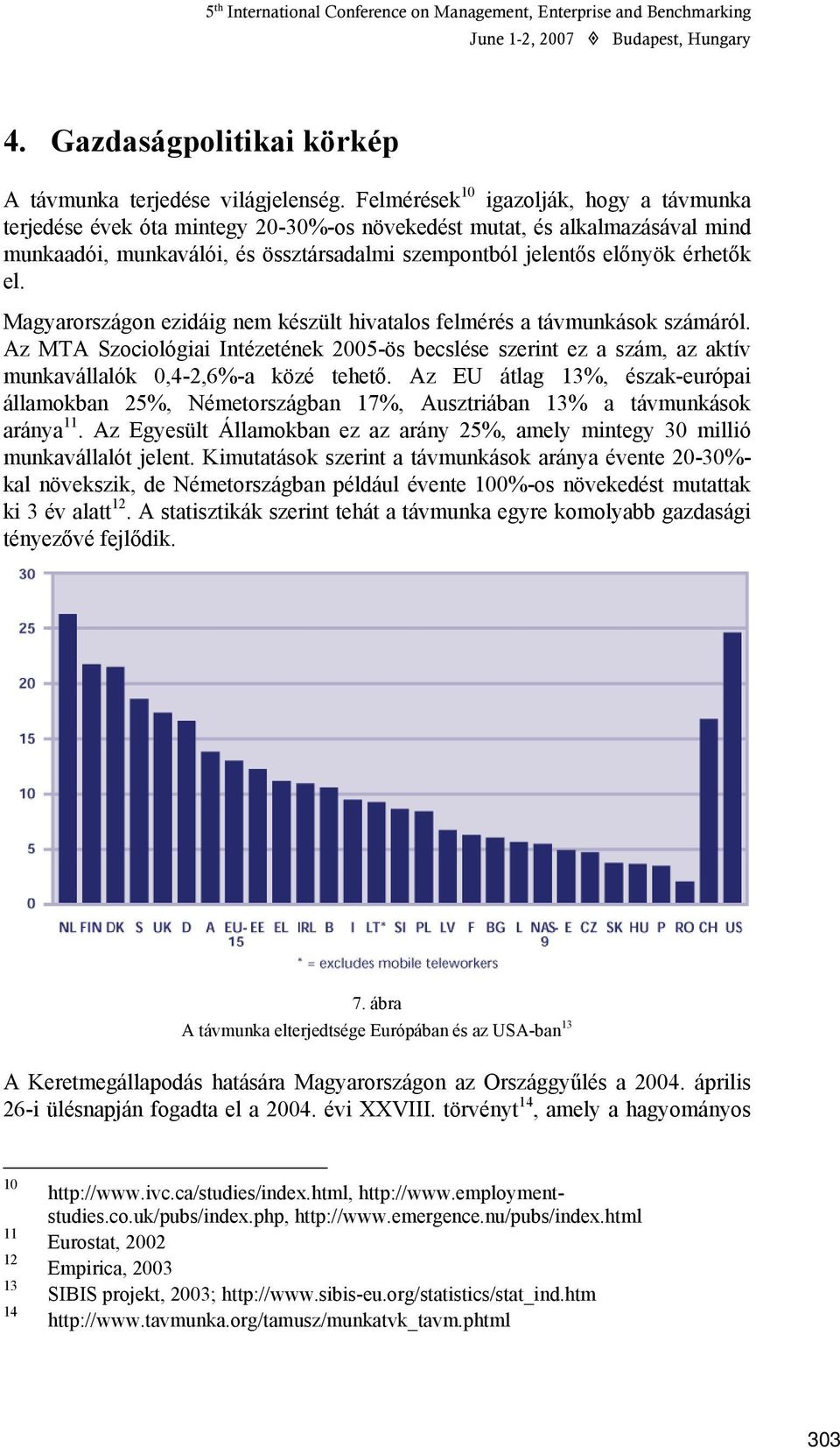 Magyarországon ezidáig nem készült hivatalos felmérés a távmunkások számáról. Az MTA Szociológiai Intézetének 2005-ös becslése szerint ez a szám, az aktív munkavállalók 0,4-2,6%-a közé tehető.