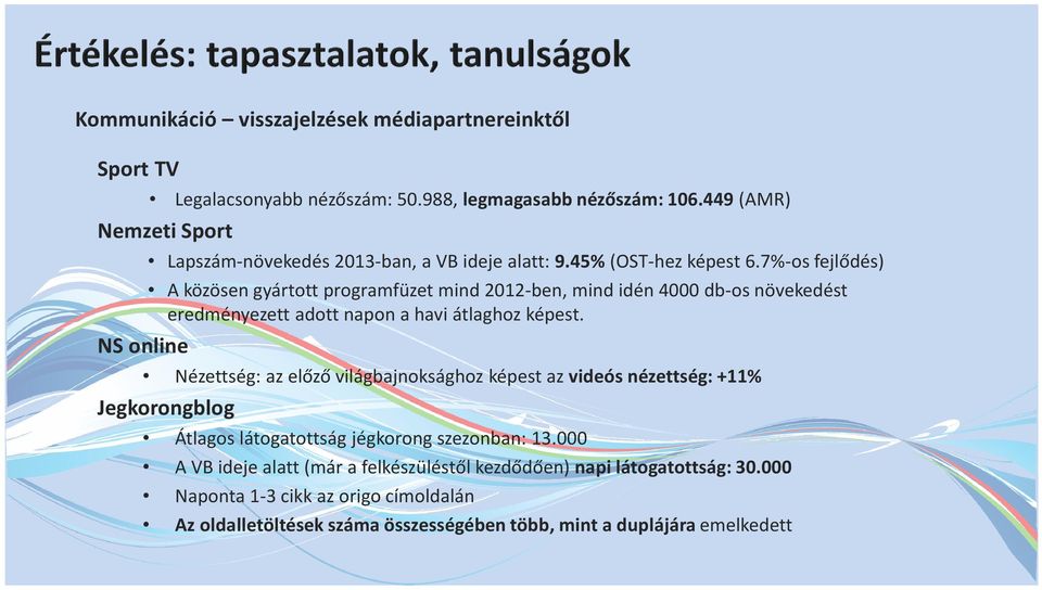 7%-os fejlődés) A közösen gyártott programfüzet mind 2012-ben, mind idén 4000 db-os növekedést eredményezett adott napon a havi átlaghoz képest.