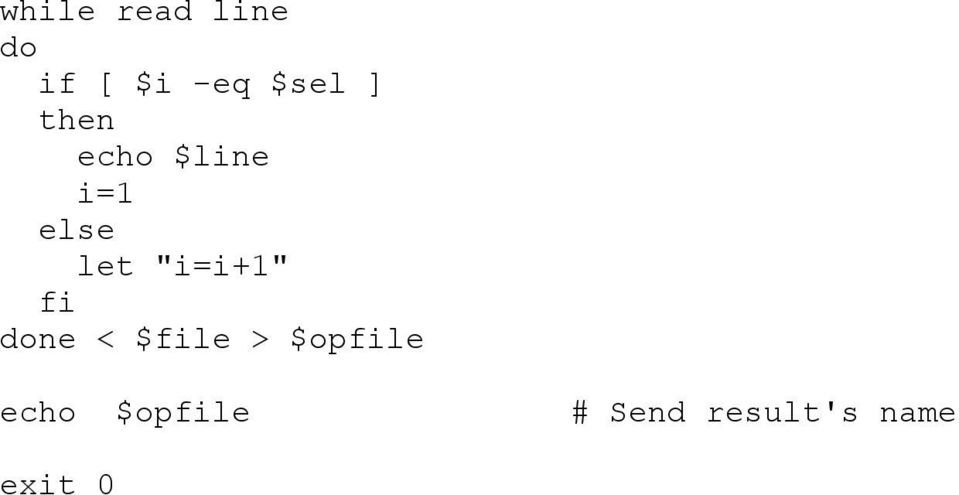 "i=i+1" done < $le > $ople