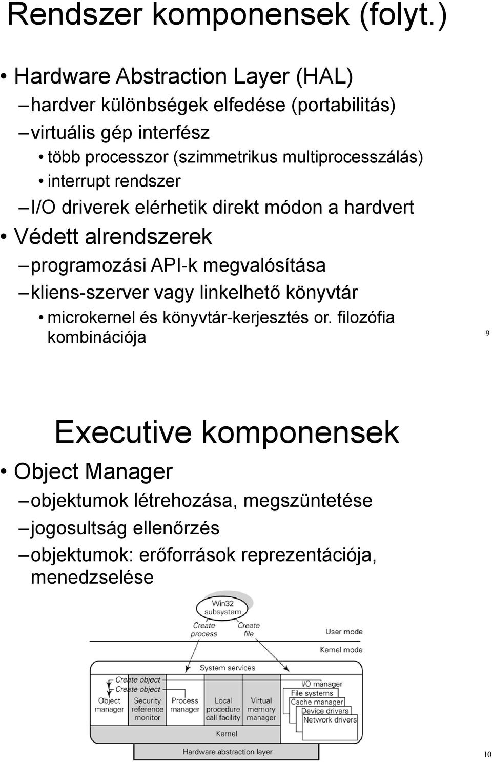 direkt módon a hardvert Védett alrendszerek programozási API-k megvalósítása kliens-szerver vagy linkelhet! könyvtár microkernel és könyvtár-kerjesztés or.