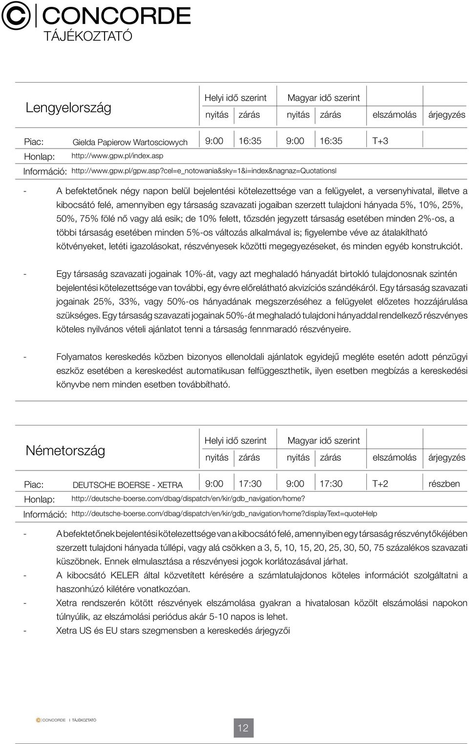 cel=e_notowania&sky=1&i=index&nagnaz=quotationsl - A befektetőnek négy napon belül bejelentési kötelezettsége van a felügyelet, a versenyhivatal, illetve a kibocsátó felé, amennyiben egy társaság