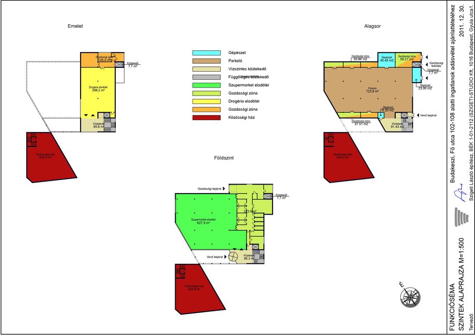 zóna Gépészet Gazdasági zóna 50.86 m2 45.45 m2 59.21 m2 Parkoló 723,6 m² Gépészet 6.20 m2 Gazdasági zóna 37.51 m2 91.43 m2 Közösségi ház 324,4 m² É Gazdasági feltöltés 7,7 m² Gépészet 23.