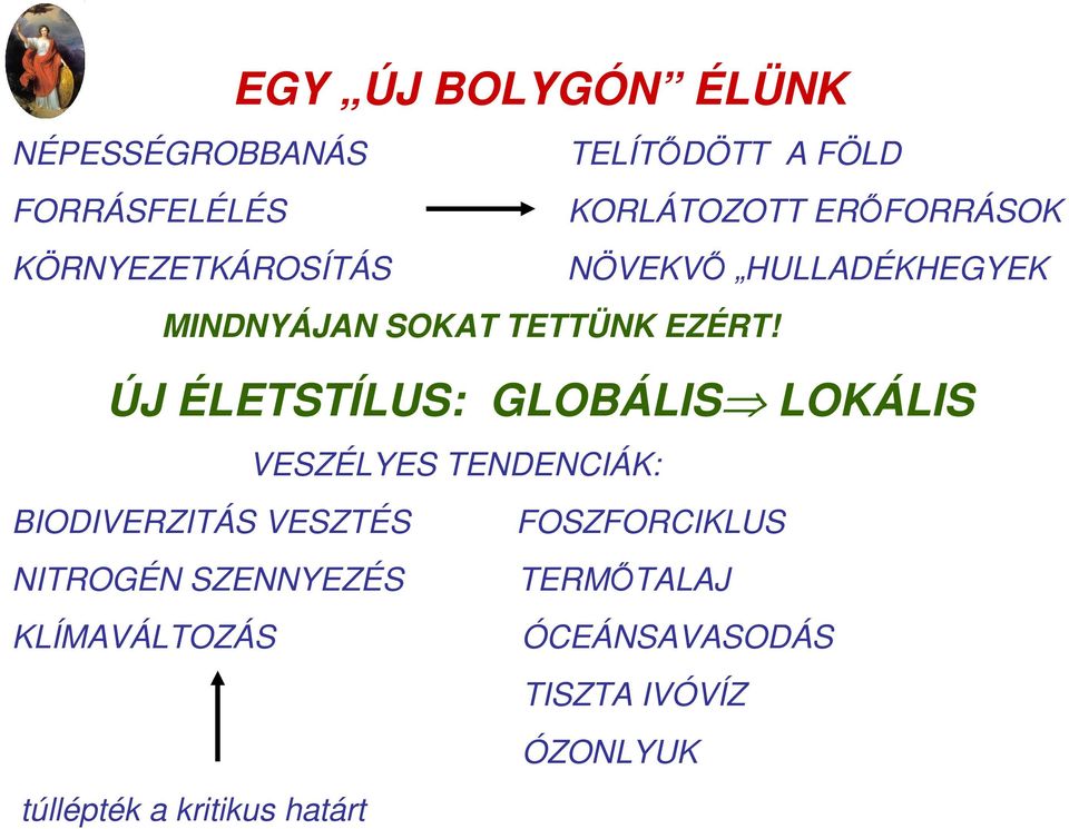 ÚJ ÉLETSTÍLUS: GLOBÁLIS LOKÁLIS VESZÉLYES TENDENCIÁK: BIODIVERZITÁS VESZTÉS FOSZFORCIKLUS