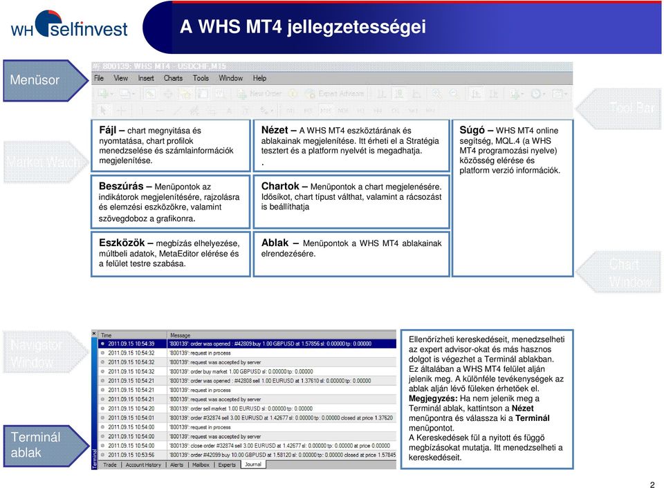 4 (a WHS MT4 programozási nyelve) közösség elérése és platform verzió információk.