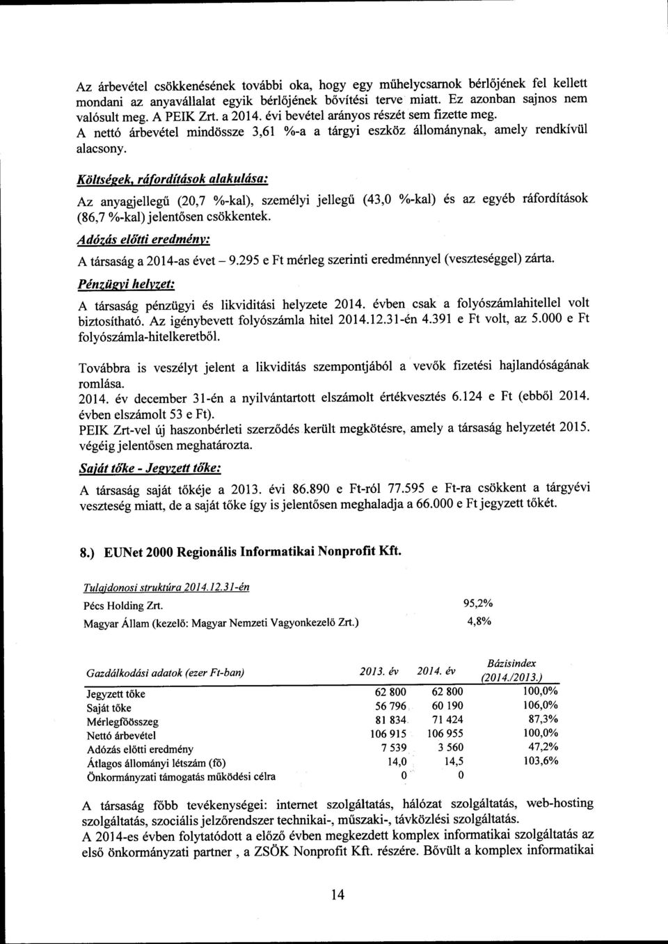 rdrditris k lsk ul ds : Az nygsellegri (20,7 %-kl), szem6lyi jellegii (4,0 y-kl) 6s z egyeb r6rdit6sk (8 6,7 %-kl) j elent6 sen c s<ikkentek. Addzds elltti eredminv : A trss6g 2014-s 6vet - 9.