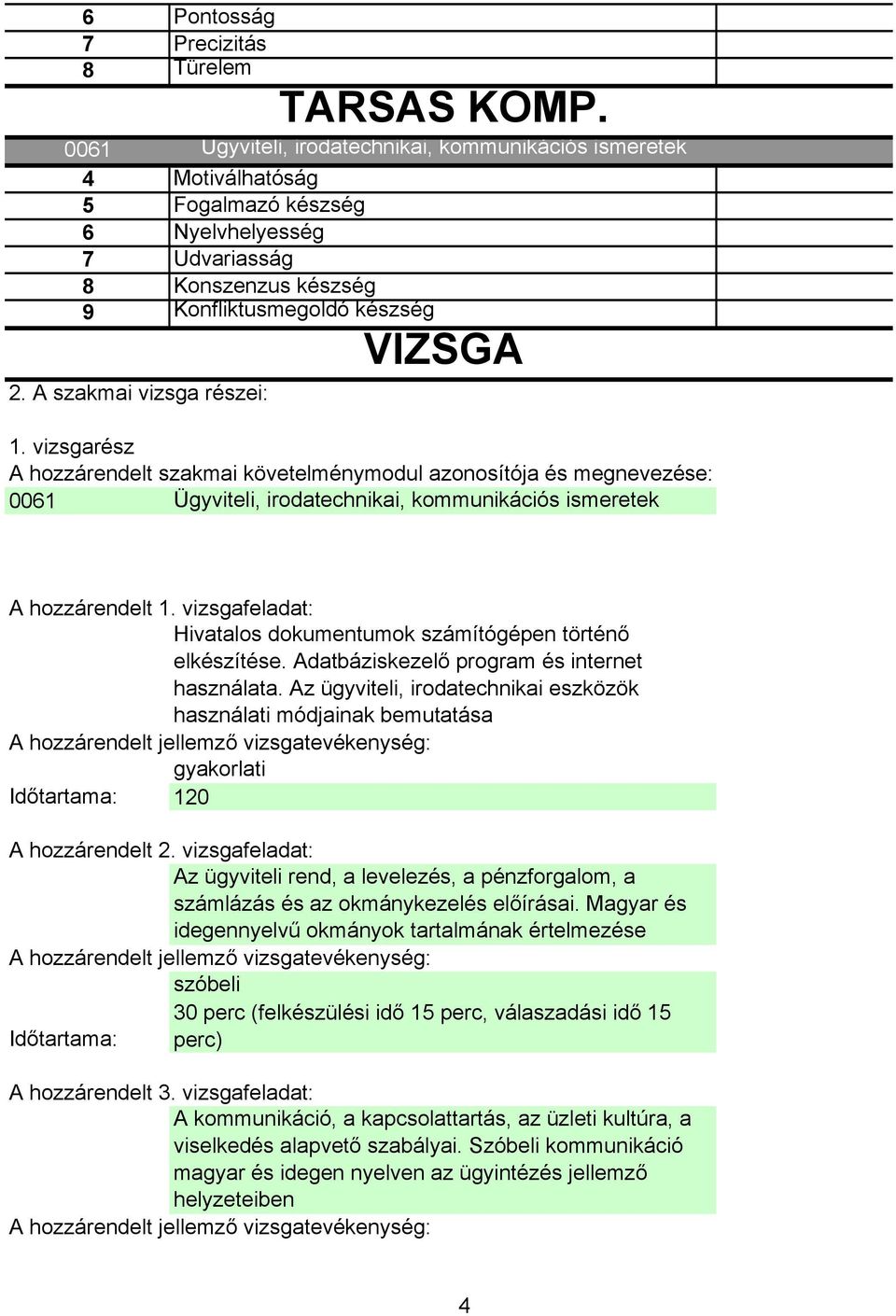 Adatbáziskezelő program és internet használata. Az ügyviteli, irodatechnikai eszközök használati módjainak bemutatása gyakorlati 120 A hozzárendelt 2.