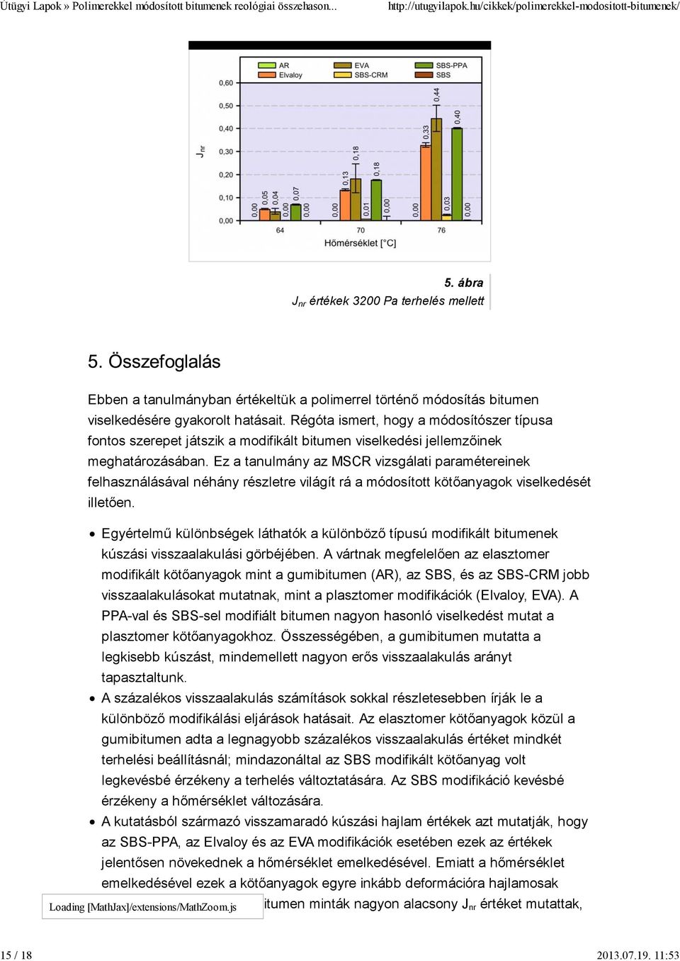 Ez a tanulmány az MSCR vizsgálati paramétereinek felhasználásával néhány részletre világít rá a módosított kötőanyagok viselkedését illetően.