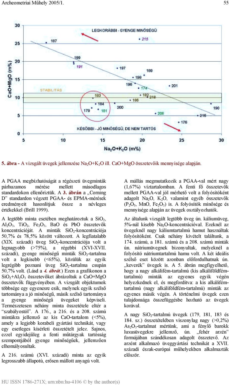 ábrán a Corning D standardon végzett PGAA- és EPMA-mérések eredményeit hasonlítjuk össze a névleges értékekkel (Brill 1999).