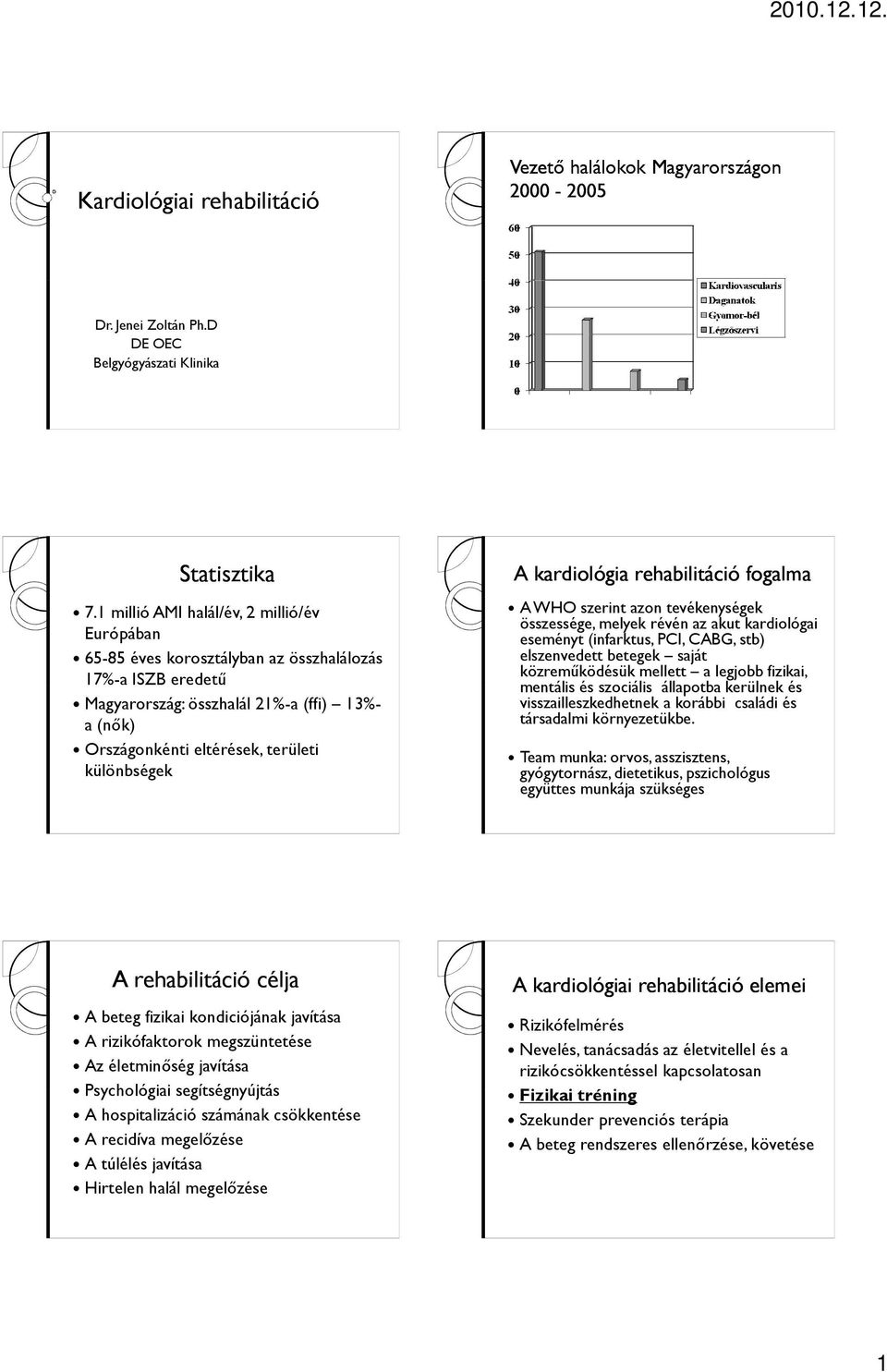 különbségek A kardiológia rehabilitáció fogalma A WHO szerint azon tevékenységek összessége, melyek révén az akut kardiológai eseményt (infarktus, PCI, CABG, stb) elszenvedett betegek saját