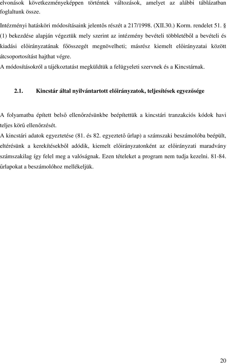 hajthat végre. A módosításokról a tájékoztatást megküldtük a felügyeleti szervnek és a Kincstárnak. 2.1.