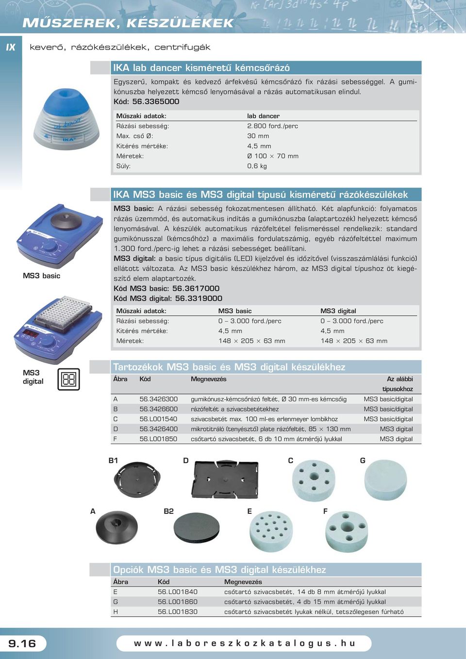 /perc 30 mm 4,5 mm Ø 100 70 mm 0,6 kg MS3 basic IKA MS3 basic és MS3 digital típusú kisméretû rázókészülékek MS3 basic: A rázási sebesség fokozatmentesen állítható.