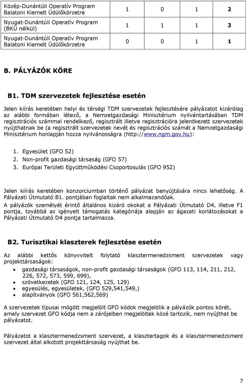 TDM szervezetek fejlesztése esetén Jelen kiírás keretében helyi és térségi TDM szervezetek fejlesztésére pályázatot kizárólag az alábbi formában létező, a Nemzetgazdasági Minisztérium