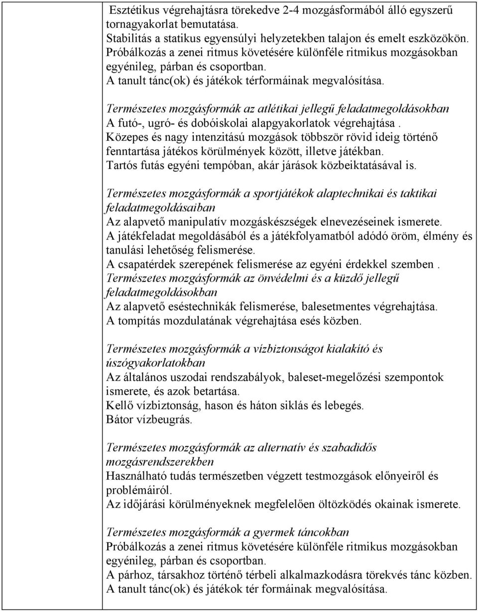 Természetes mozgásformák az atlétikai jellegű feladatmegoldásokban A futó-, ugró- és dobóiskolai alapgyakorlatok végrehajtása.