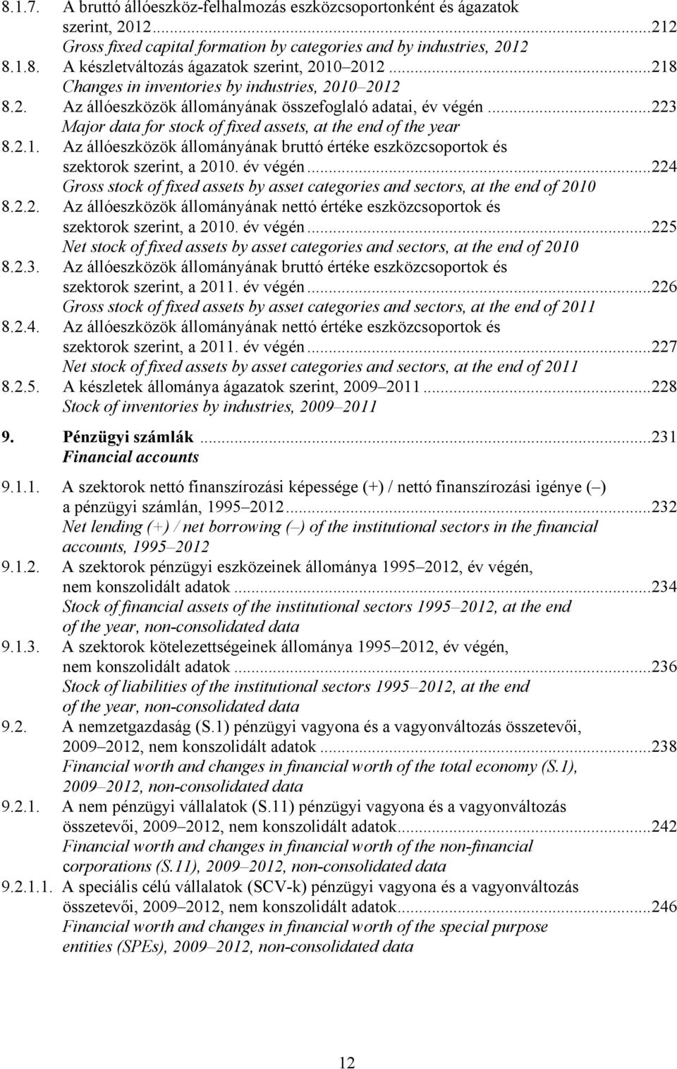 év végén...224 Gross stock of fixed assets by asset categories and sectors, at the end of 2010 8.2.2. Az állóeszközök állományának nettó értéke eszközcsoportok és szektorok szerint, a 2010. év végén.