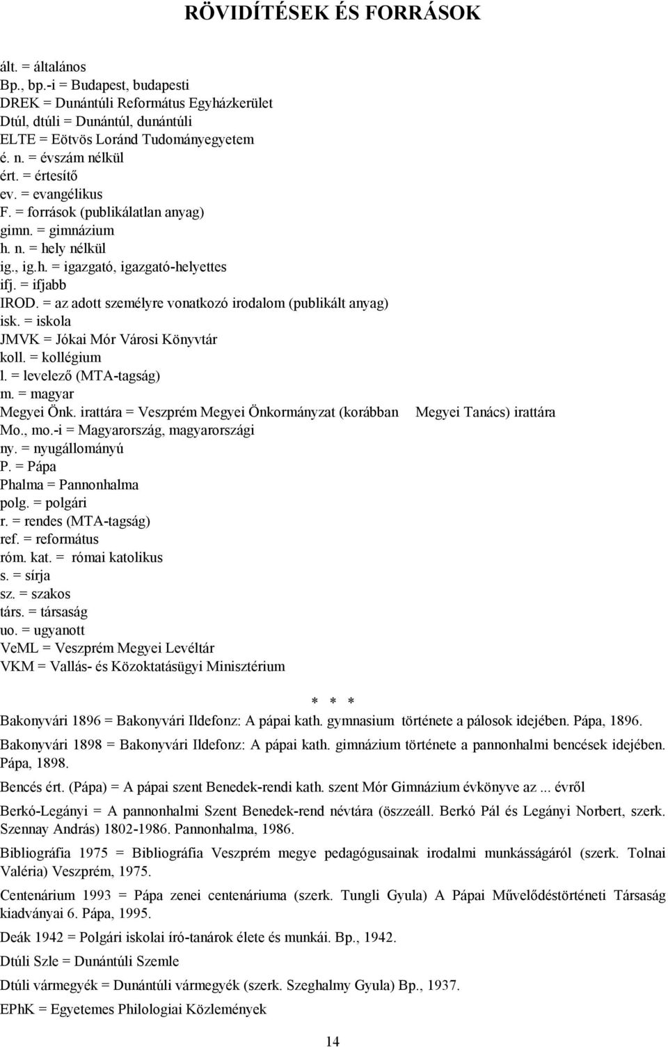 = az adott személyre vonatkozó irodalom (publikált anyag) isk. = iskola JMVK = Jókai Mór Városi Könyvtár koll. = kollégium l. = levelező (MTA-tagság) m. = magyar Megyei Önk.