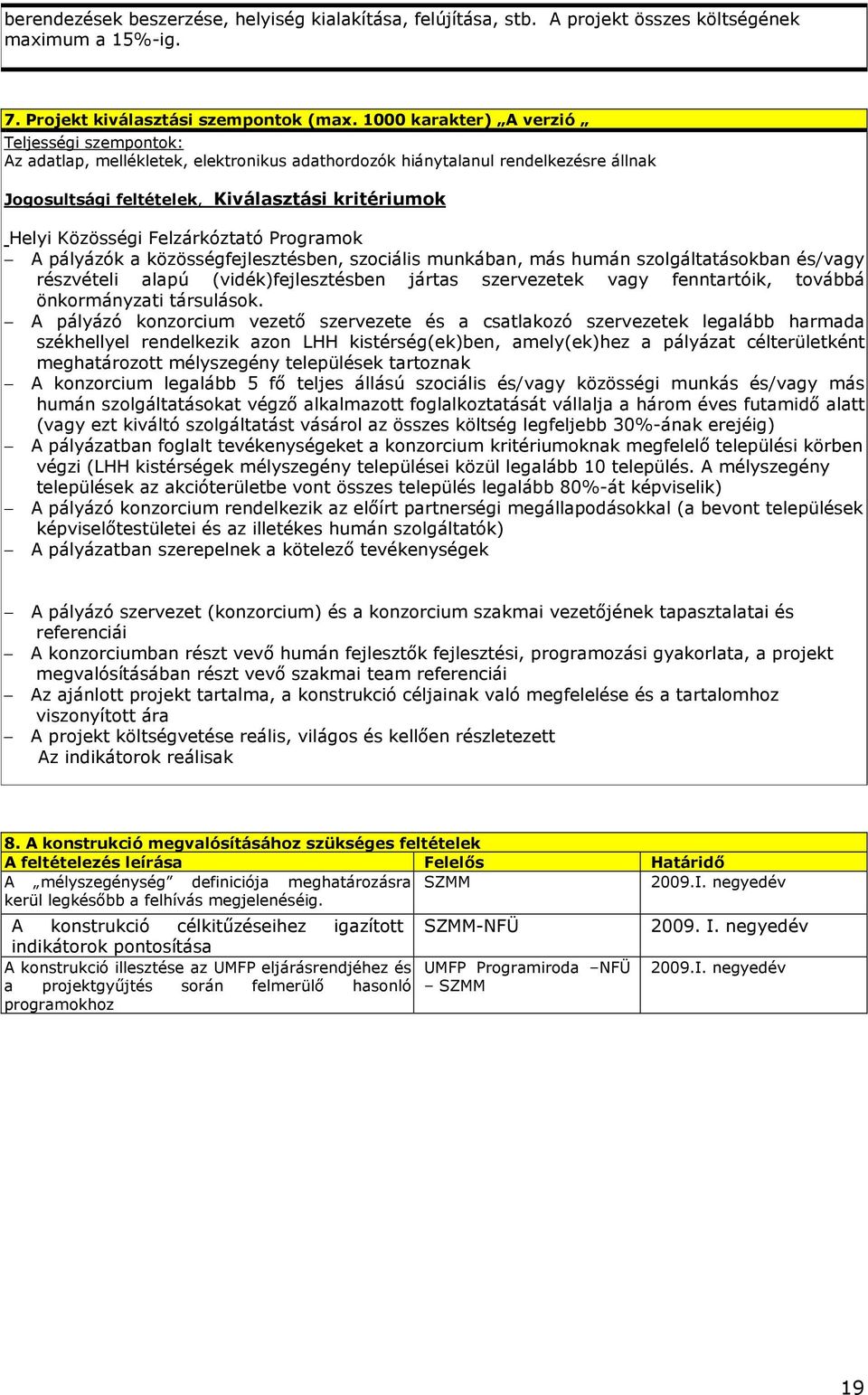 Kiválasztási kritériumok Helyi Közösségi Felzárkóztató Programok A pályázók a közösségfejlesztésben, szociális munkában, más humán szolgáltatásokban és/vagy részvételi alapú (vidék)fejlesztésben