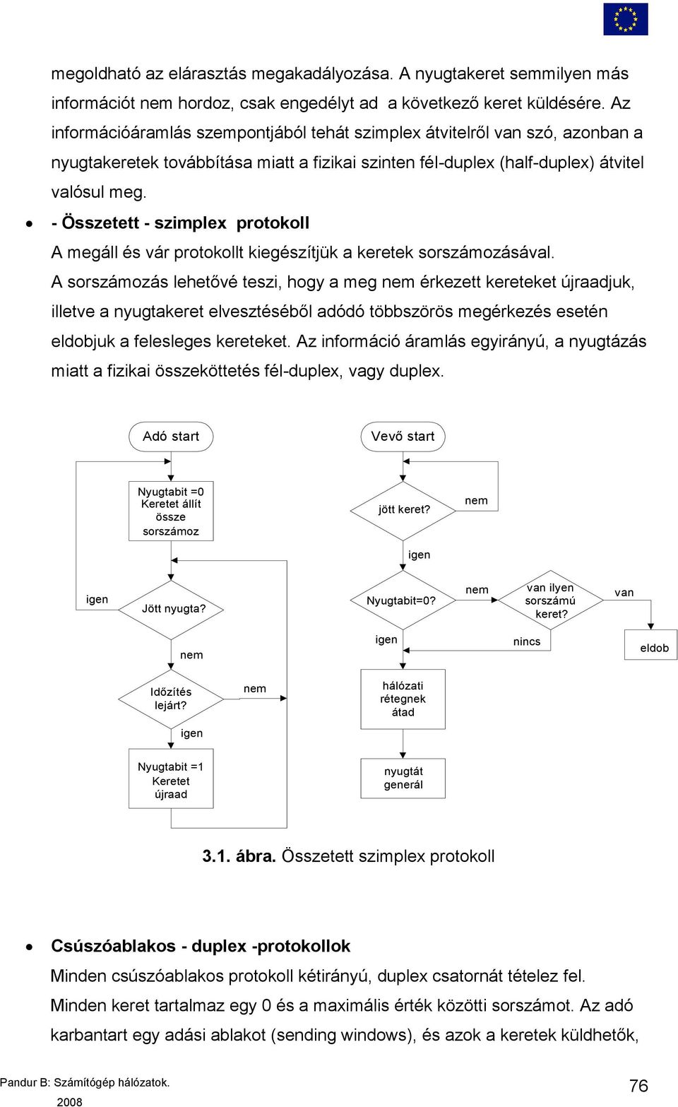 - Összetett - szimplex protokoll A megáll és vár protokollt kiegészítjük a keretek sorszámozásával.