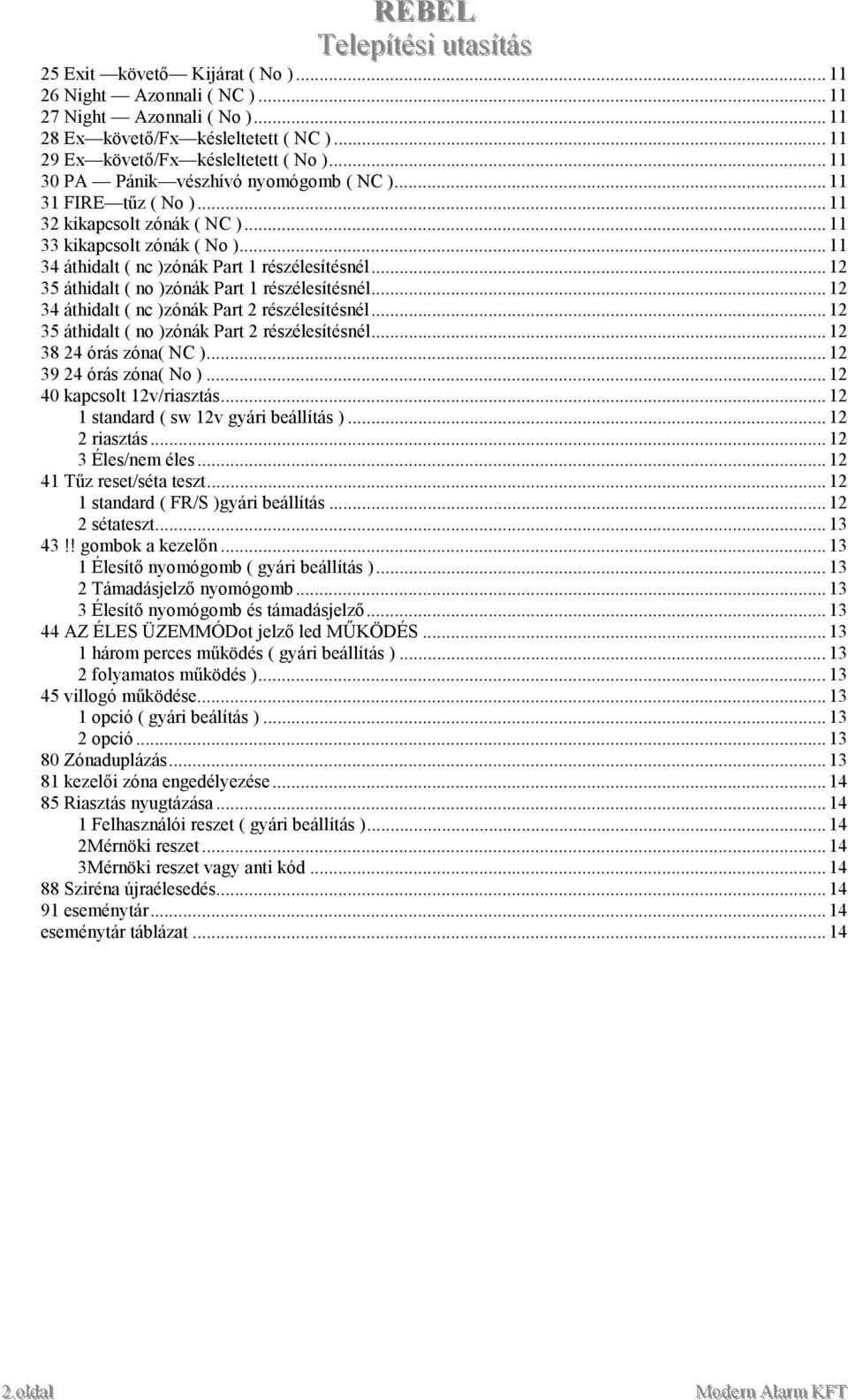 .. 12 35 áthidalt ( no )zónák Part 1 részélesítésnél... 12 34 áthidalt ( nc )zónák Part 2 részélesítésnél... 12 35 áthidalt ( no )zónák Part 2 részélesítésnél... 12 38 24 órás zóna( NC ).