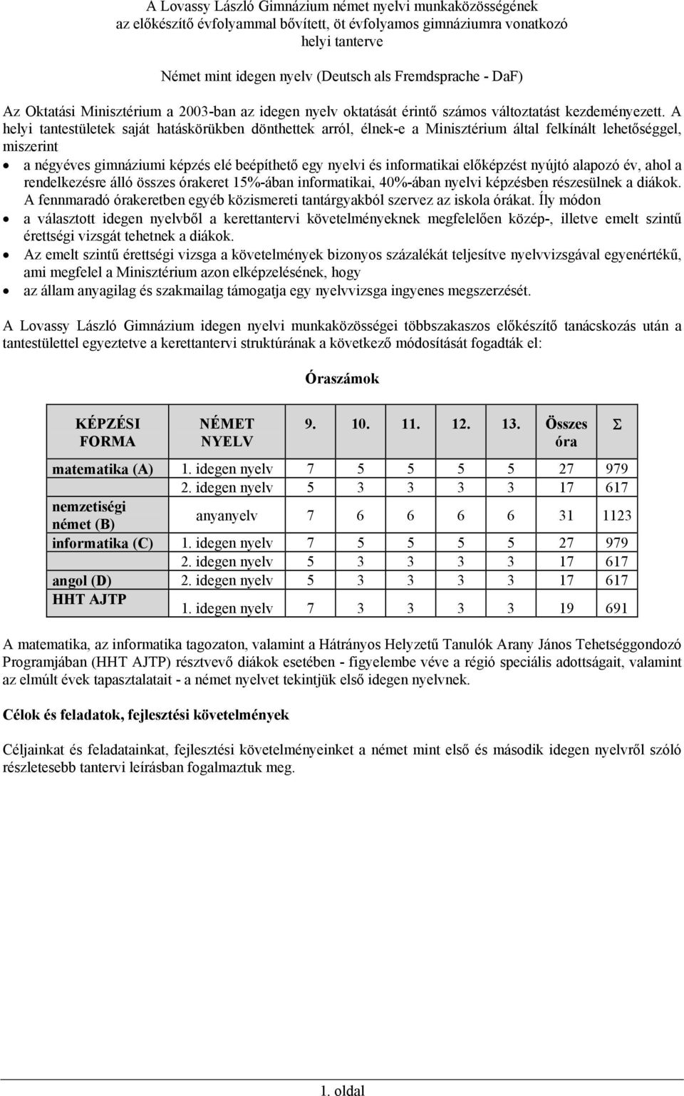 A helyi tantestületek saját hatáskörükben dönthettek arról, élnek-e a Minisztérium által felkínált lehetőséggel, miszerint a négyéves gimnáziumi képzés elé beépíthető egy nyelvi és informatikai