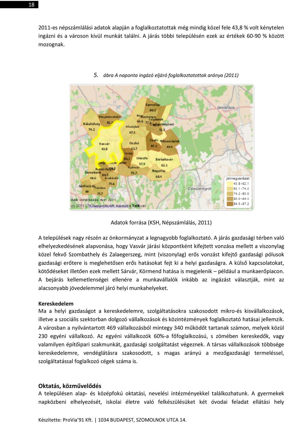 ábra A naponta ingázó eljáró foglalkoztatottak aránya (2011) Adatok forrása (KSH, Népszámlálás, 2011) A települések nagy részén az önkormányzat a legnagyobb foglalkoztató.