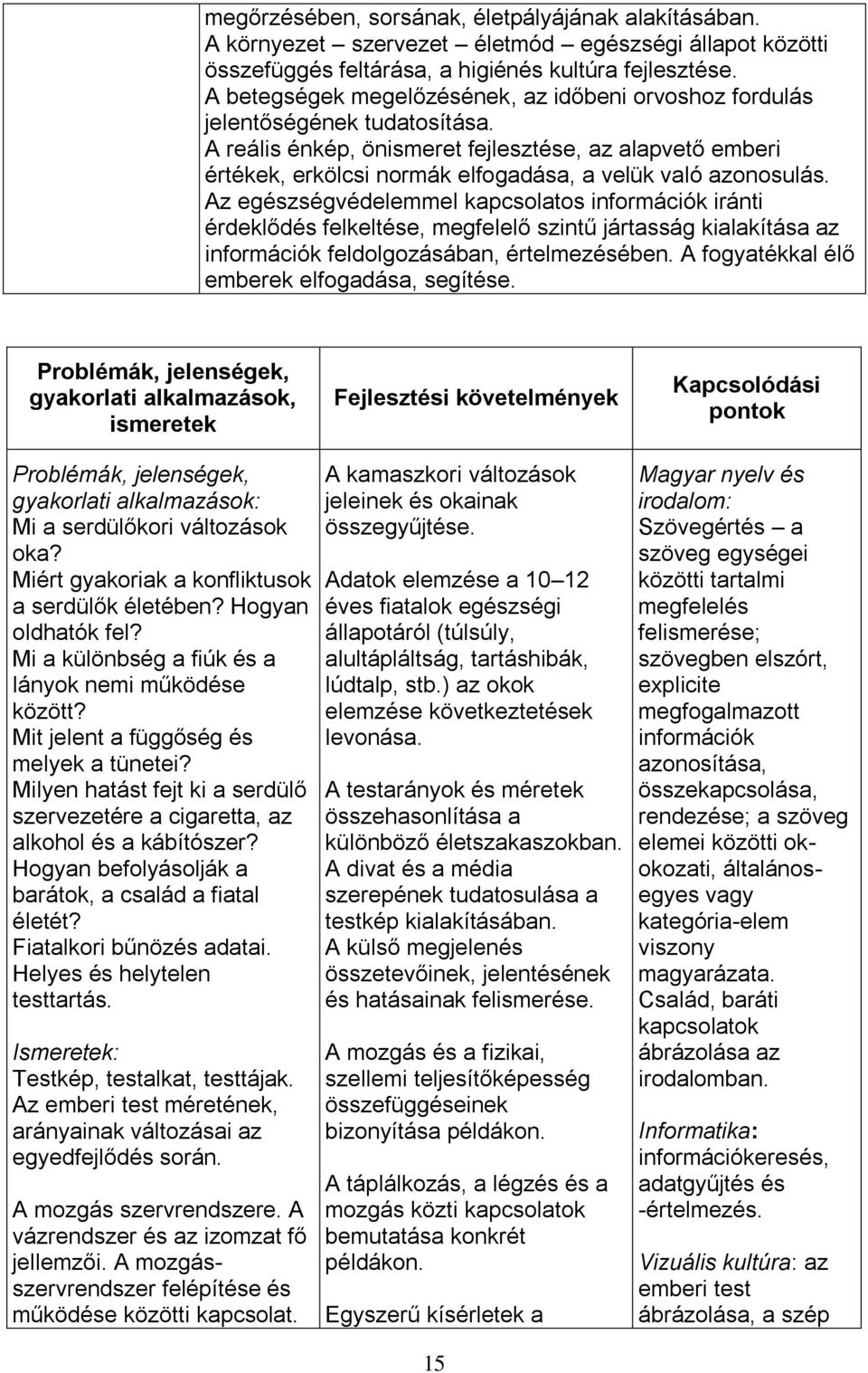 A reális énkép, önismeret fejlesztése, az alapvető emberi értékek, erkölcsi normák elfogadása, a velük való azonosulás.