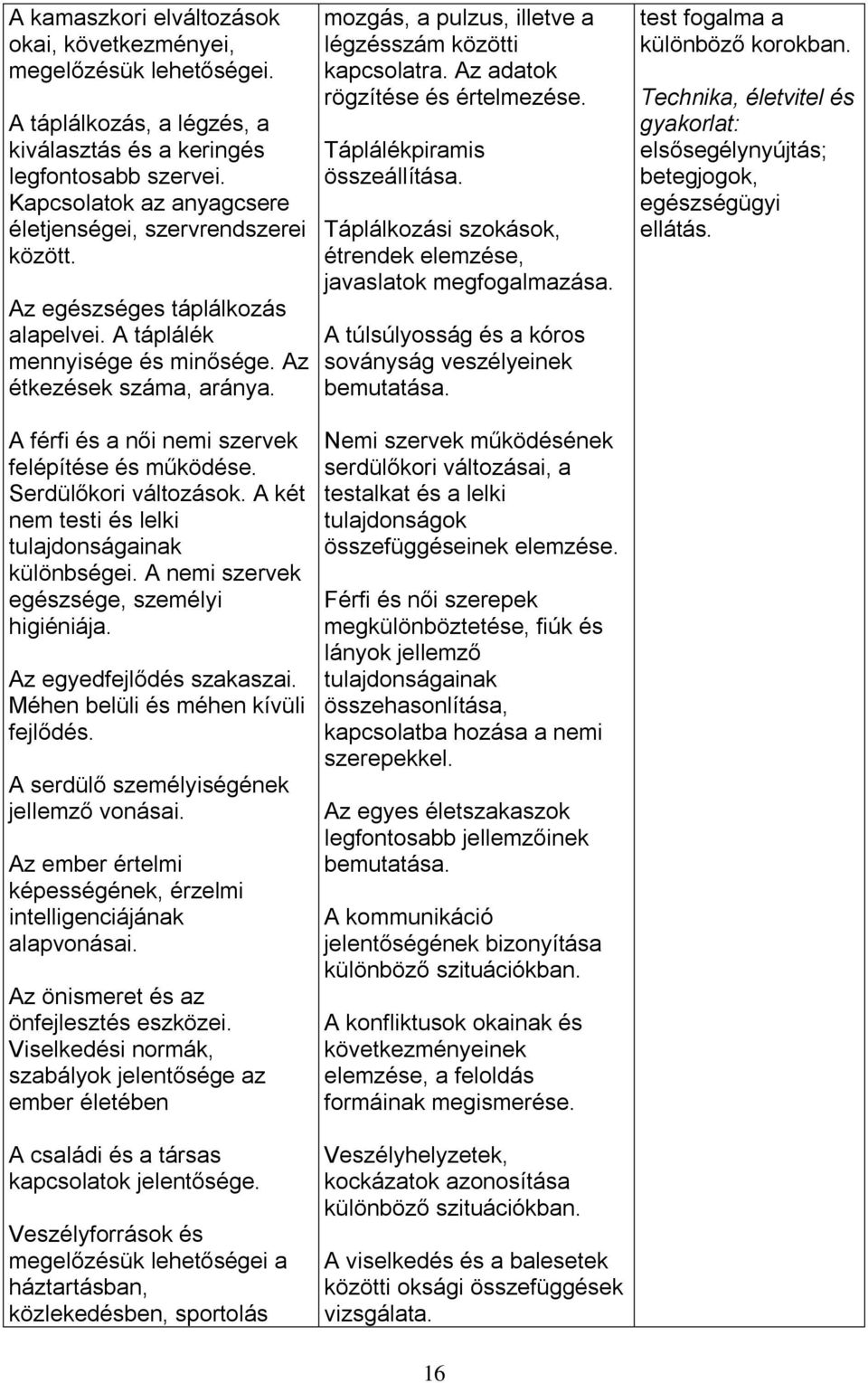 mozgás, a pulzus, illetve a légzésszám közötti kapcsolatra. Az adatok rögzítése és értelmezése. Táplálékpiramis összeállítása. Táplálkozási szokások, étrendek elemzése, javaslatok megfogalmazása.