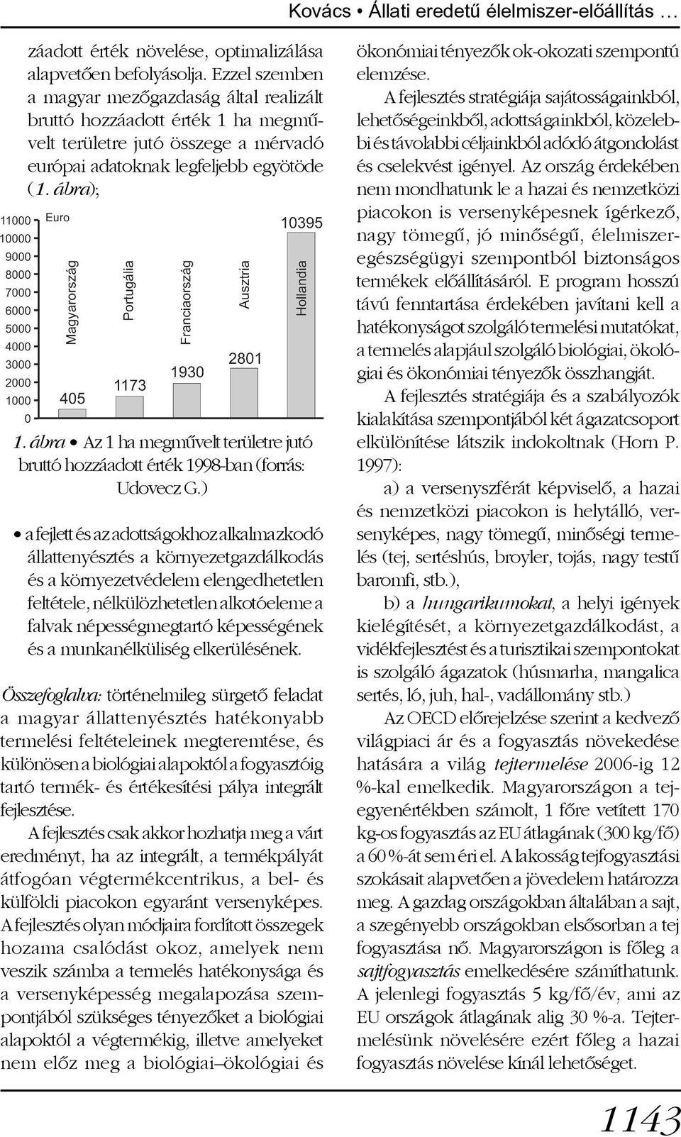 ábra Az 1 ha megmûvelt területre jutó bruttó hozzáadott érték 1998-ban (forrás: Udovecz G.