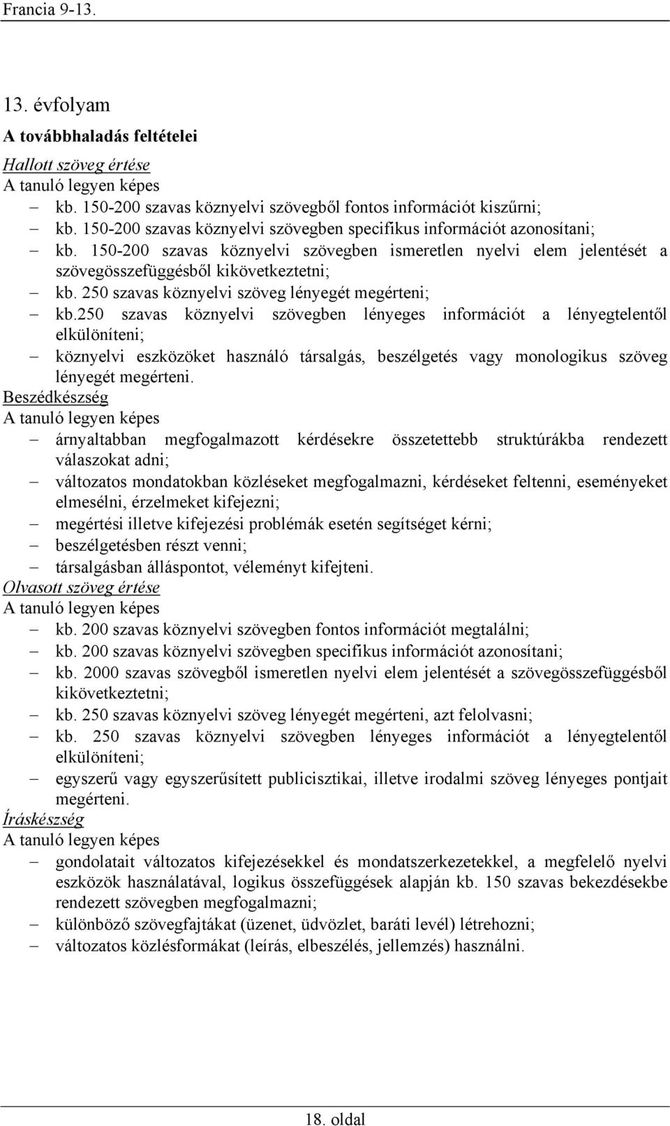 250 szavas köznyelvi szöveg lényegét megérteni; kb.