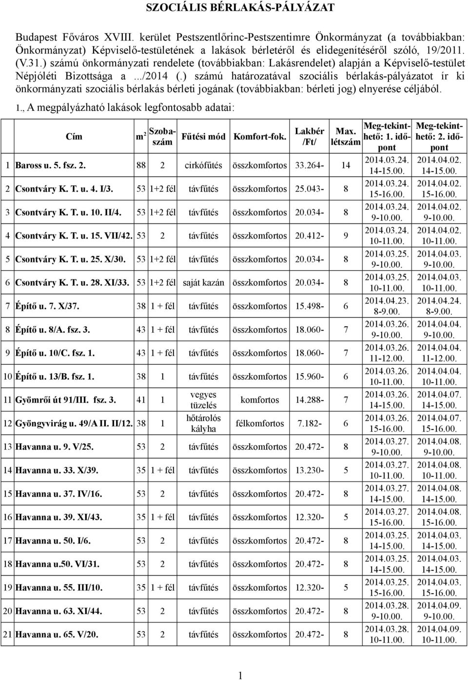 ) számú önkormányzati rendelete (továbbiakban: Lakásrendelet) alapján a Képviselő-testület Népjóléti Bizottsága a.../2014 (.