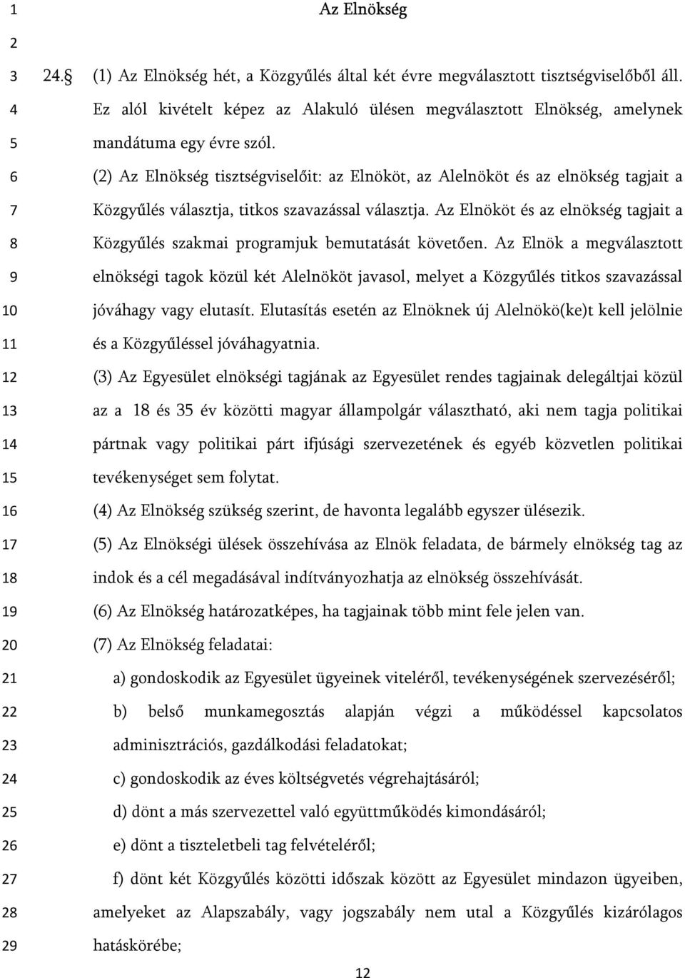 () Az Elnökség tisztségviselőit: az Elnököt, az Alelnököt és az elnökség tagjait a Közgyűlés választja, titkos szavazással választja.