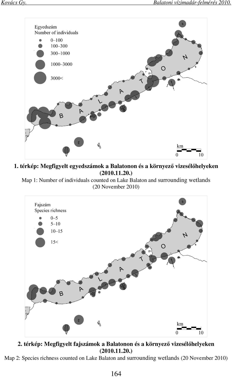 ) Map 1: Number of individuals counted on Lake Balaton and surrounding wetlands (20 November