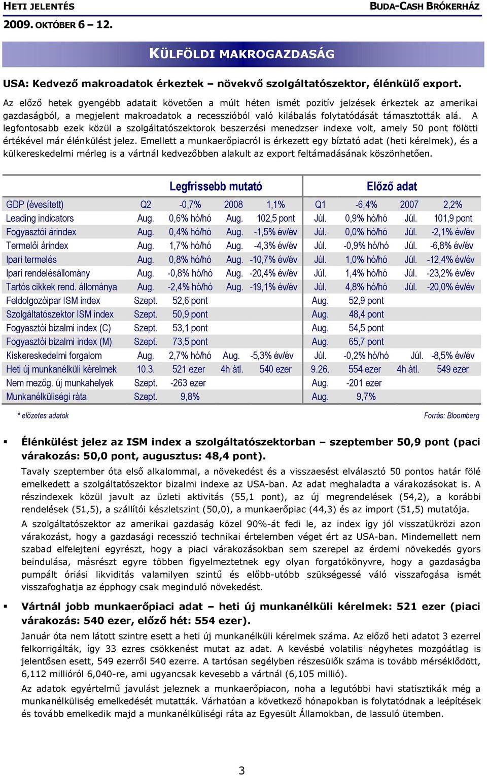 A legfontosabb ezek közül a szolgáltatószektorok beszerzési menedzser indexe volt, amely 50 pont fölötti értékével már élénkülést jelez.