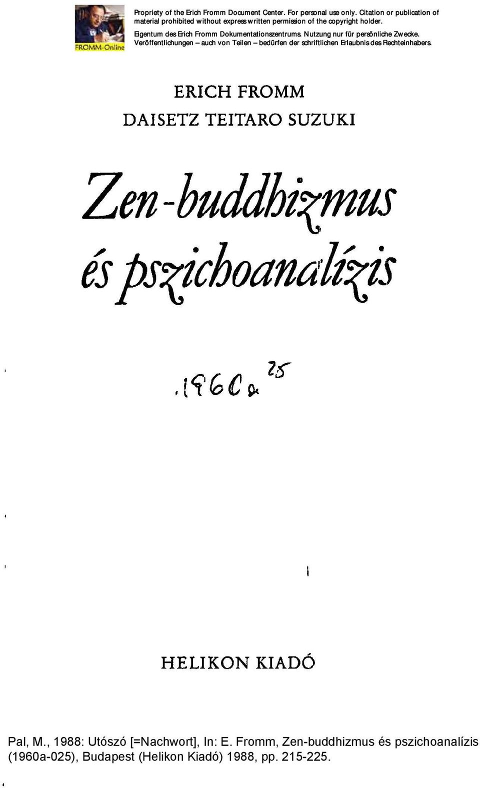 , 1988: Utószó [=Nachwort], In: E.