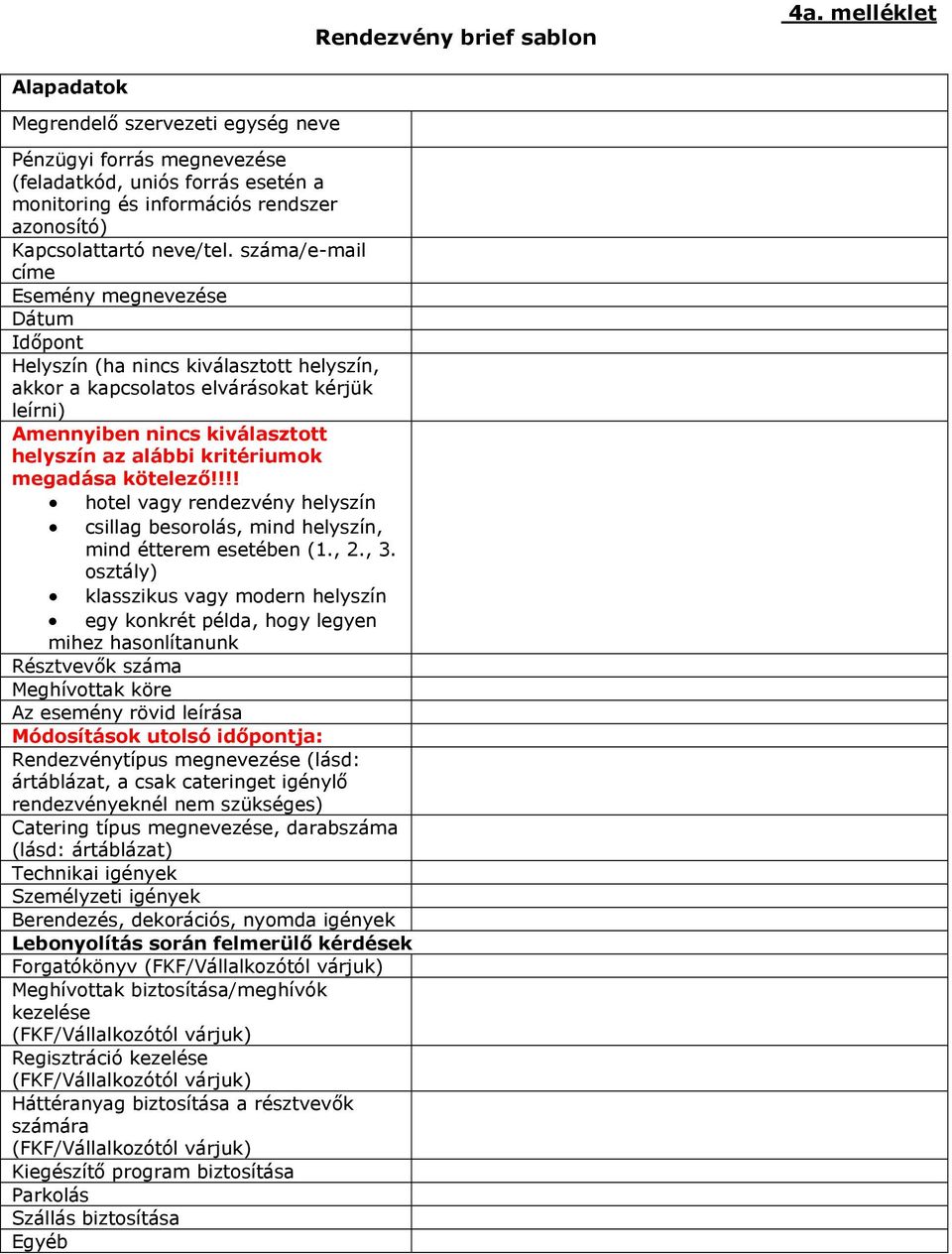 száma/e-mail címe Esemény megnevezése Dátum Időpont Helyszín (ha nincs kiválasztott helyszín, akkor a kapcsolatos elvárásokat kérjük leírni) Amennyiben nincs kiválasztott helyszín az alábbi