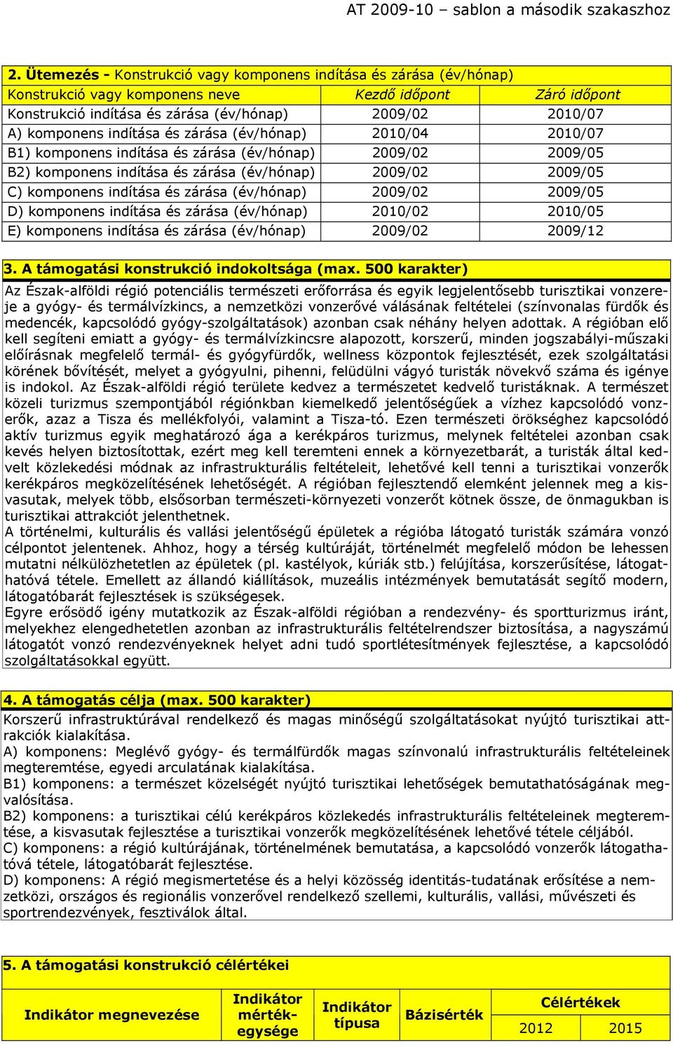 indítása és zárása (év/hónap) 2010/04 2010/07 B1) komponens indítása és zárása (év/hónap) 2009/02 2009/05 B2) komponens indítása és zárása (év/hónap) 2009/02 2009/05 C) komponens indítása és zárása