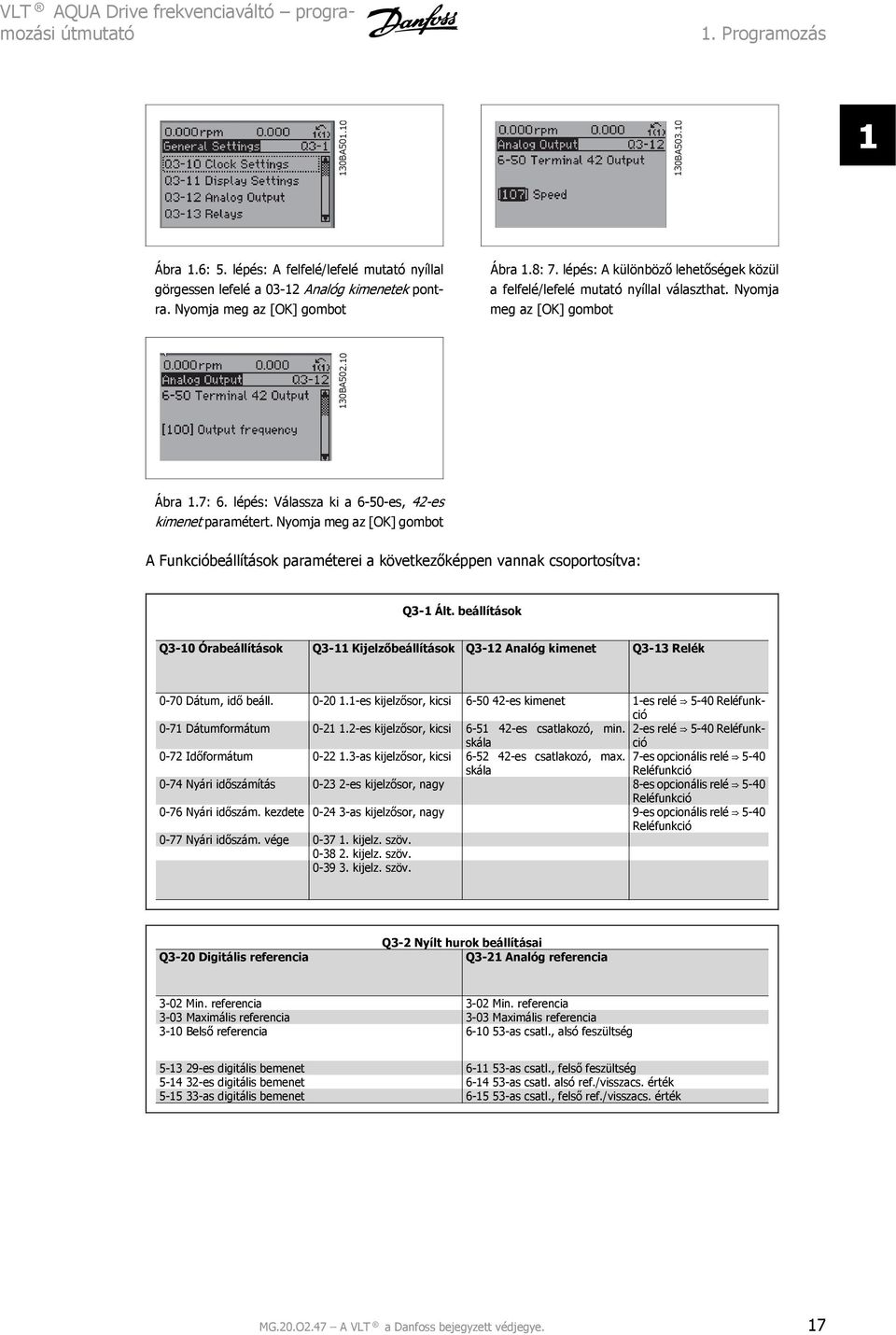 lépés: Válassza ki a 6-50-es, 4-es kimenet paramétert. Nyomja meg az [OK] gombot A Funkcióbeállítások paraméterei a következőképpen vannak csoportosítva: Q3-1 Ált.