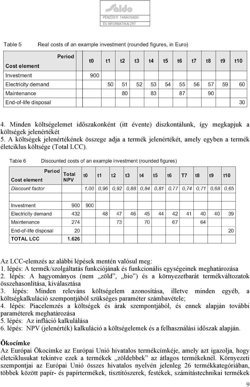 lépés: A termék/szolgáltatás funkciójának és funkcionális egységeinek meghatározása 2. lépés: A hagyományos (nem zöld, bio ) és a környezetbarát termékváltozatok összehasonlítása, kiválasztása 3.