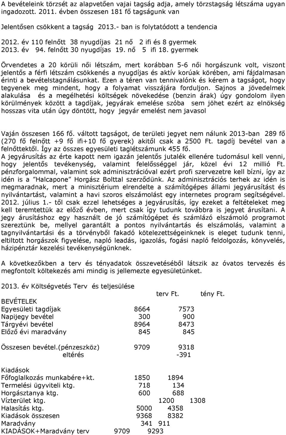 gyermek Örvendetes a 20 körüli női létszám, mert korábban 5-6 női horgászunk volt, viszont jelentős a férfi létszám csökkenés a nyugdíjas és aktív korúak körében, ami fájdalmasan érinti a